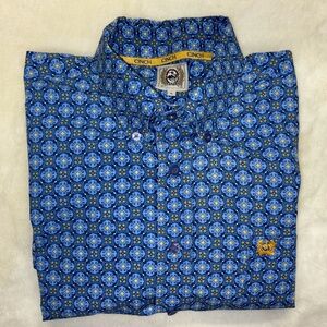 Cinch Men's Dark Blue, Light Blue, Yellow and White Shirt, Size L